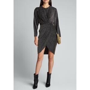 Iro Magnes Draped Black Gold Metallic Stripe Cocktail Dress 40 8 L $365